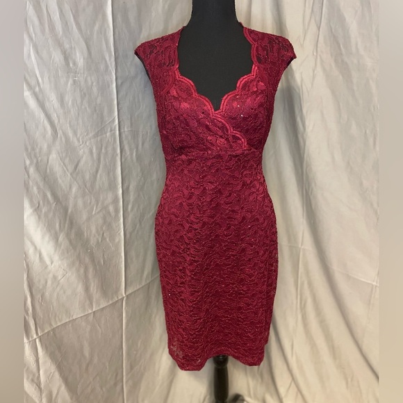 NWT Connected Apparel Burgundy Lace Midi Dress - Picture 5 of 13